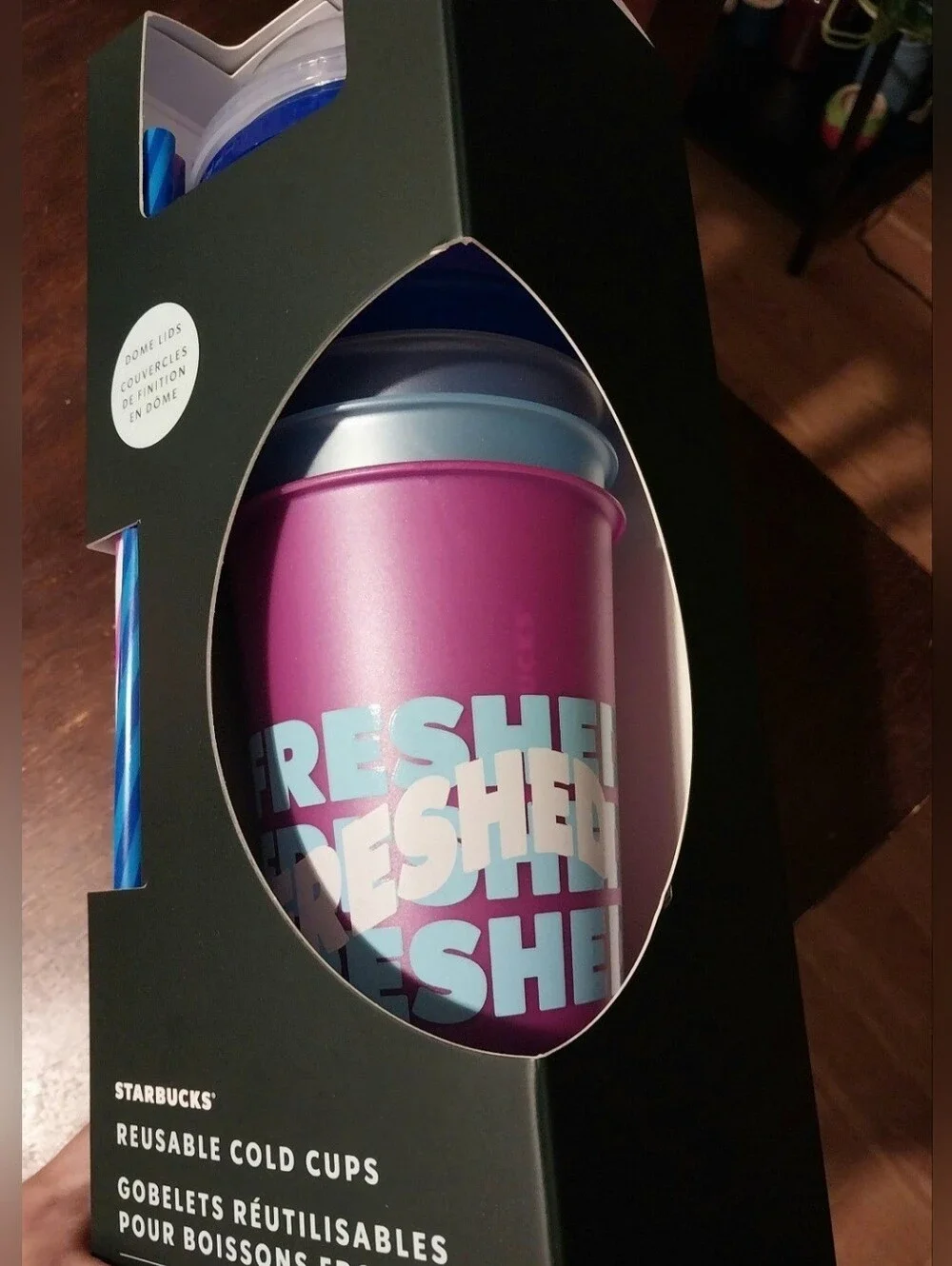 Starbucks Multicolor Plastic Reusable Cold Cups with Dome Lids 5pk